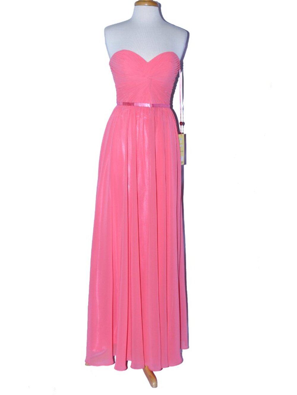 MayQueen #1145 Long Chiffon Lace Up Bridesmaid or Formal Dress -Size 8-Coral